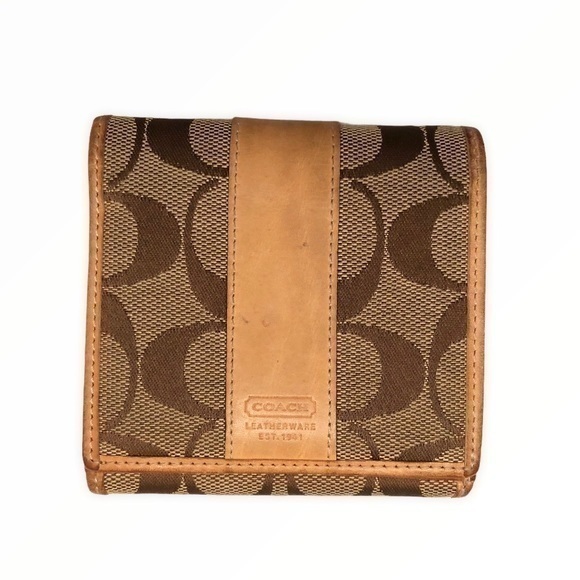 Coach Signature brown khaki leather wallet - Picture 1 of 8